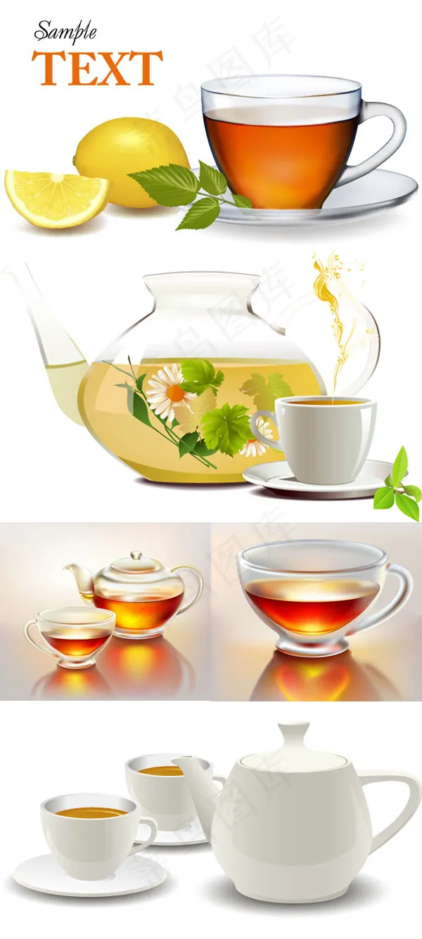 逼真茶壶茶杯eps,ai矢量模版下载