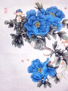 蓝牡丹国画 蓝牡丹国画
