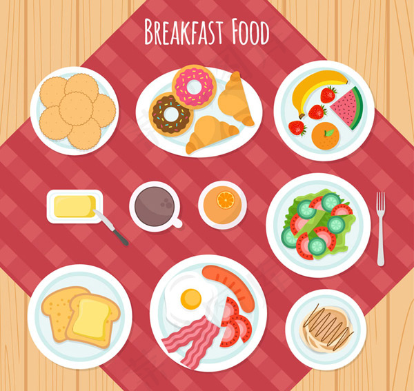 丰盛早餐俯视图