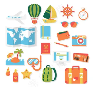 彩色旅行元素图标