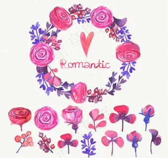 情人节手绘花环,背景元素