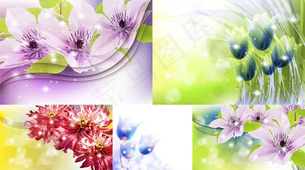 星光点缀梦幻花朵eps,ai矢量模版下载