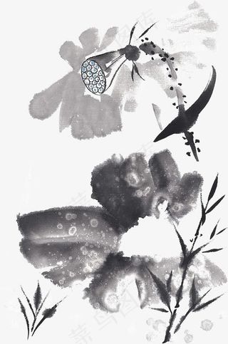 水墨画莲藕