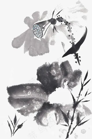 水墨画莲藕