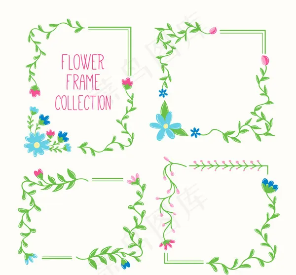 彩色方形花卉框架ai矢量模版下载