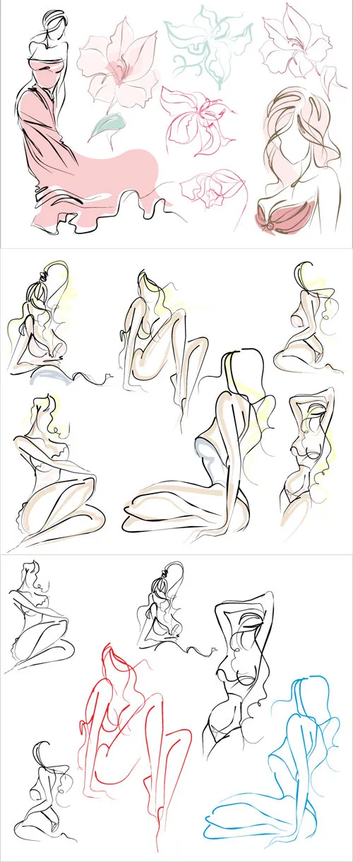 手绘女孩矢量eps,ai矢量模版下载