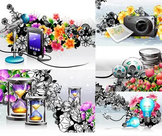 沙漏相机灯泡花朵