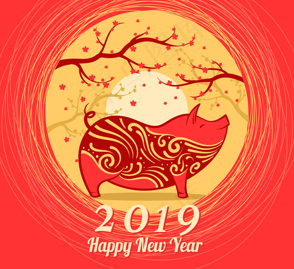 树木花纹新年背景