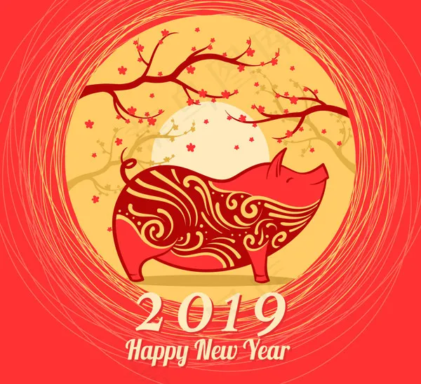 树木花纹新年背景ai矢量模版下载