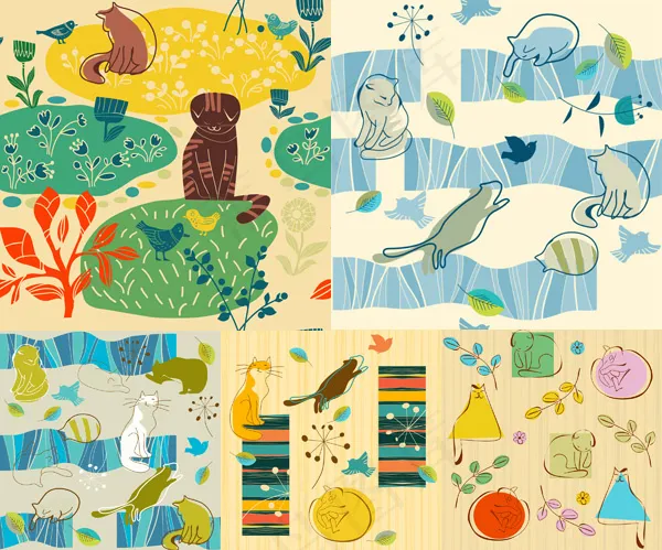 线稿猫咪图案eps,ai矢量模版下载