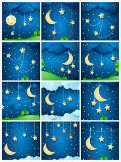 卡通夜空景色矢量