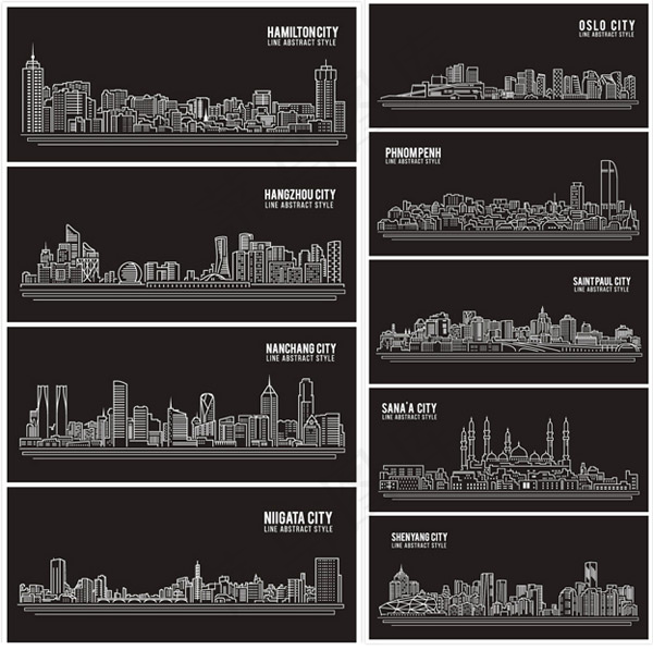 线条城市矢量eps,ai矢量模版下载