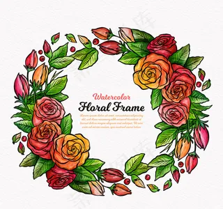 手绘圆形玫瑰框架