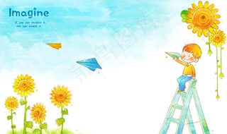 玩纸飞机的小男孩