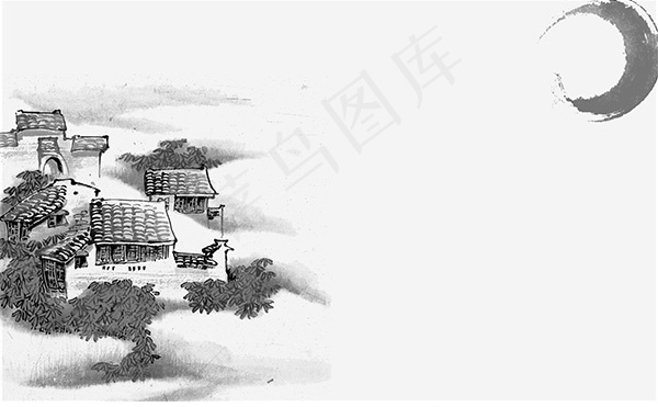 田园乡村水墨画psd模版下载