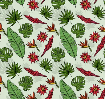 花卉和树叶无缝背景