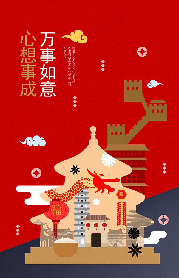 万事如意新年海报(3385X5268(DPI:300))psd模版下载