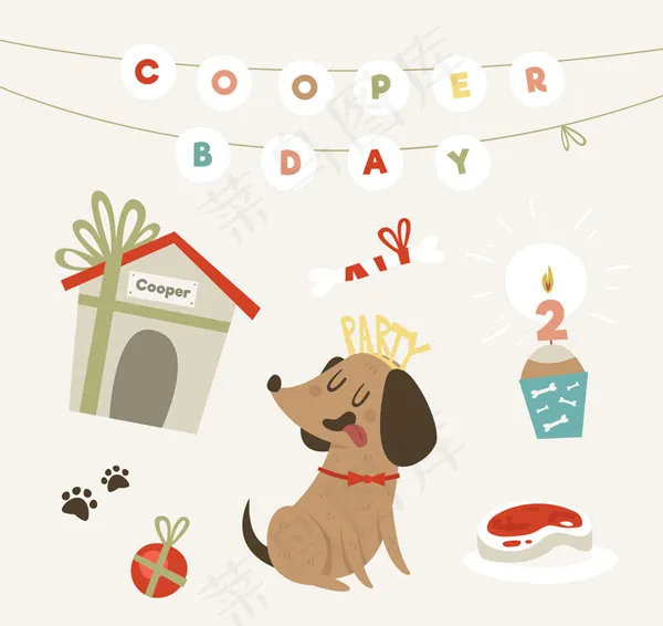 宠物狗生日元素ai矢量模版下载
