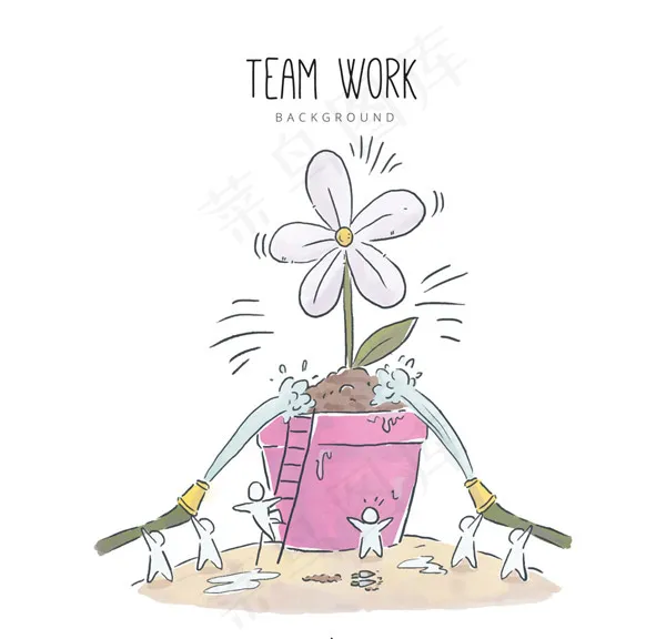 合作浇花的人物ai矢量模版下载