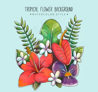 水彩绘热带花束