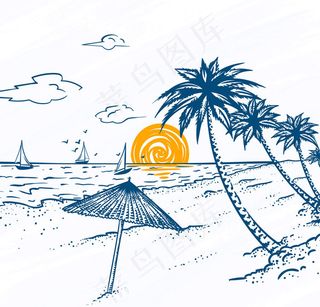 海滩棕榈树风景