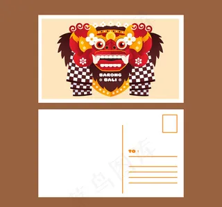 巴厘岛面具明信片