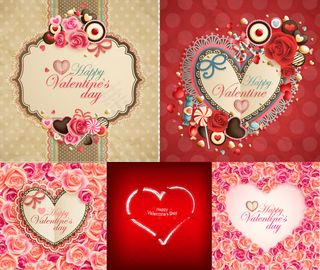 桃心花朵与边框