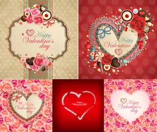 桃心花朵与边框