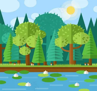 荷花池风景矢量