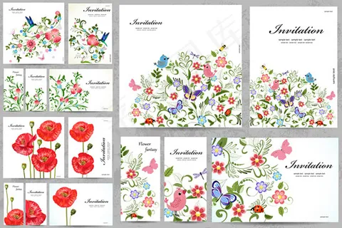 彩绘花卉邀请卡