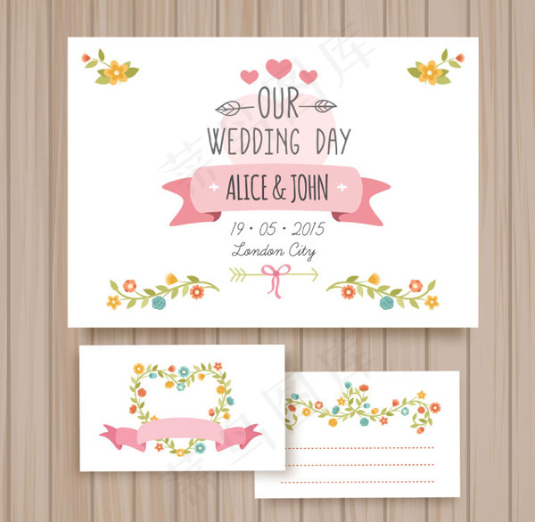 卡通花卉婚礼卡片
