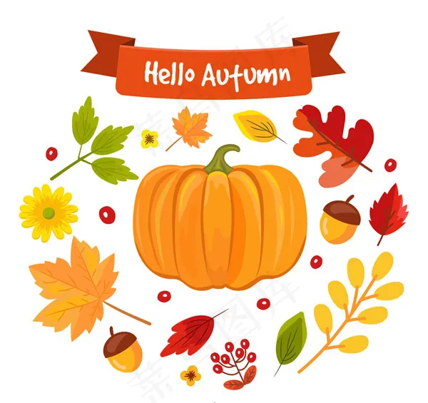 彩色秋季植物ai矢量模版下载