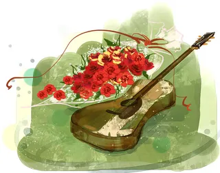 水彩背景与弦乐器