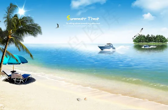 夏天海滨风景(3500X2300(DPI:300))psd模版下载