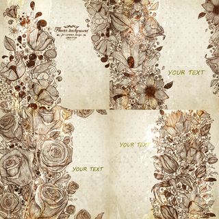 复古花纹线稿背景,背景元素