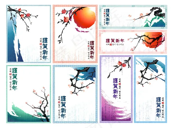 古典水墨画矢量4ai矢量模版下载