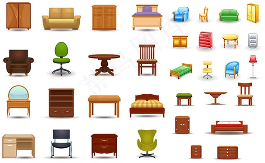 卡通家具图标矢量,免抠元素