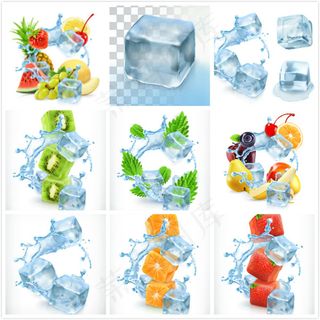 水果与冰块矢量