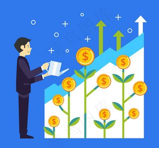 浇金币花的商务男子