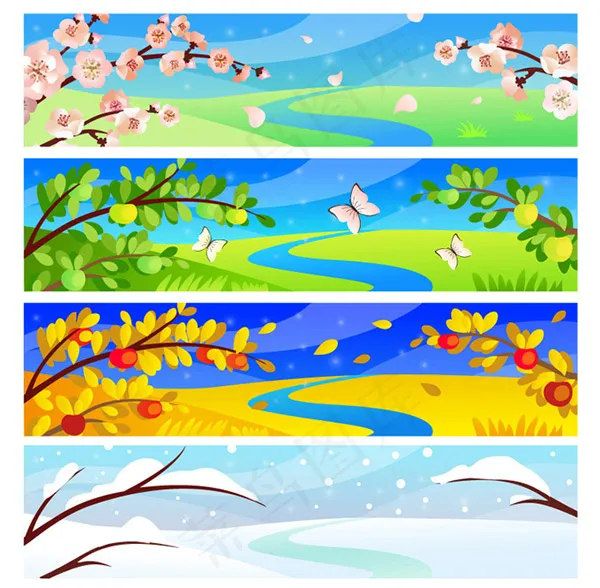 四季风景bannerai矢量模版下载