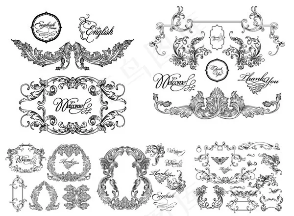 黑白花纹花边eps,ai矢量模版下载