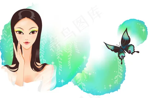 古典卡通美女2,背景元素 古典卡通美女2,背景元素