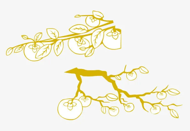 矢量柿子枝条免抠