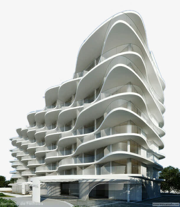 创意白色波浪形建筑免抠
