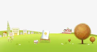 草地房屋儿童绘画背景素材免抠