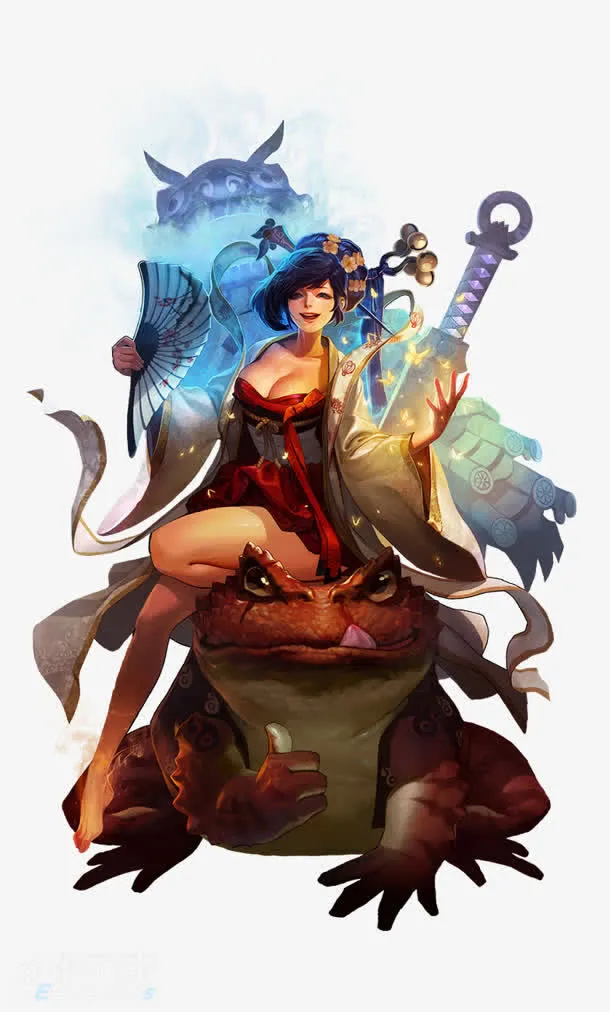 古装女性调皮持扇游戏立绘免抠