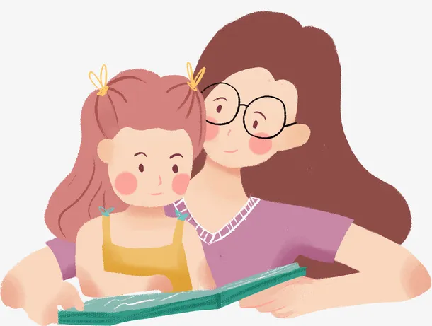 手绘可爱插图母亲节妈妈与女儿看免抠