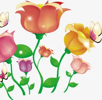 春天手绘彩色玫瑰免抠