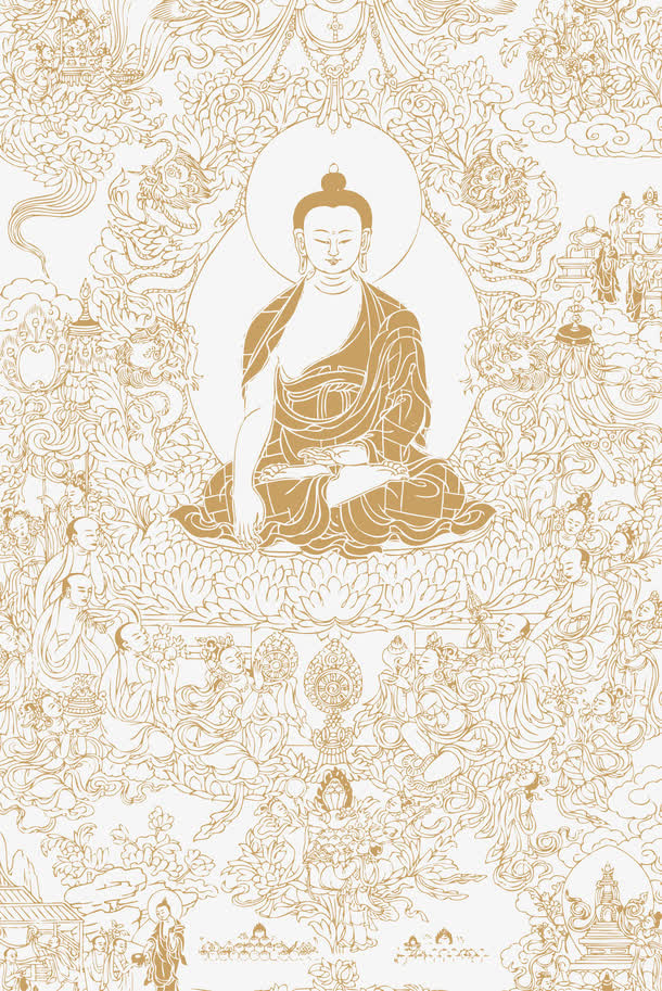 手绘佛插图免抠