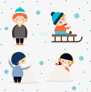 四个冬天开心孩子免抠